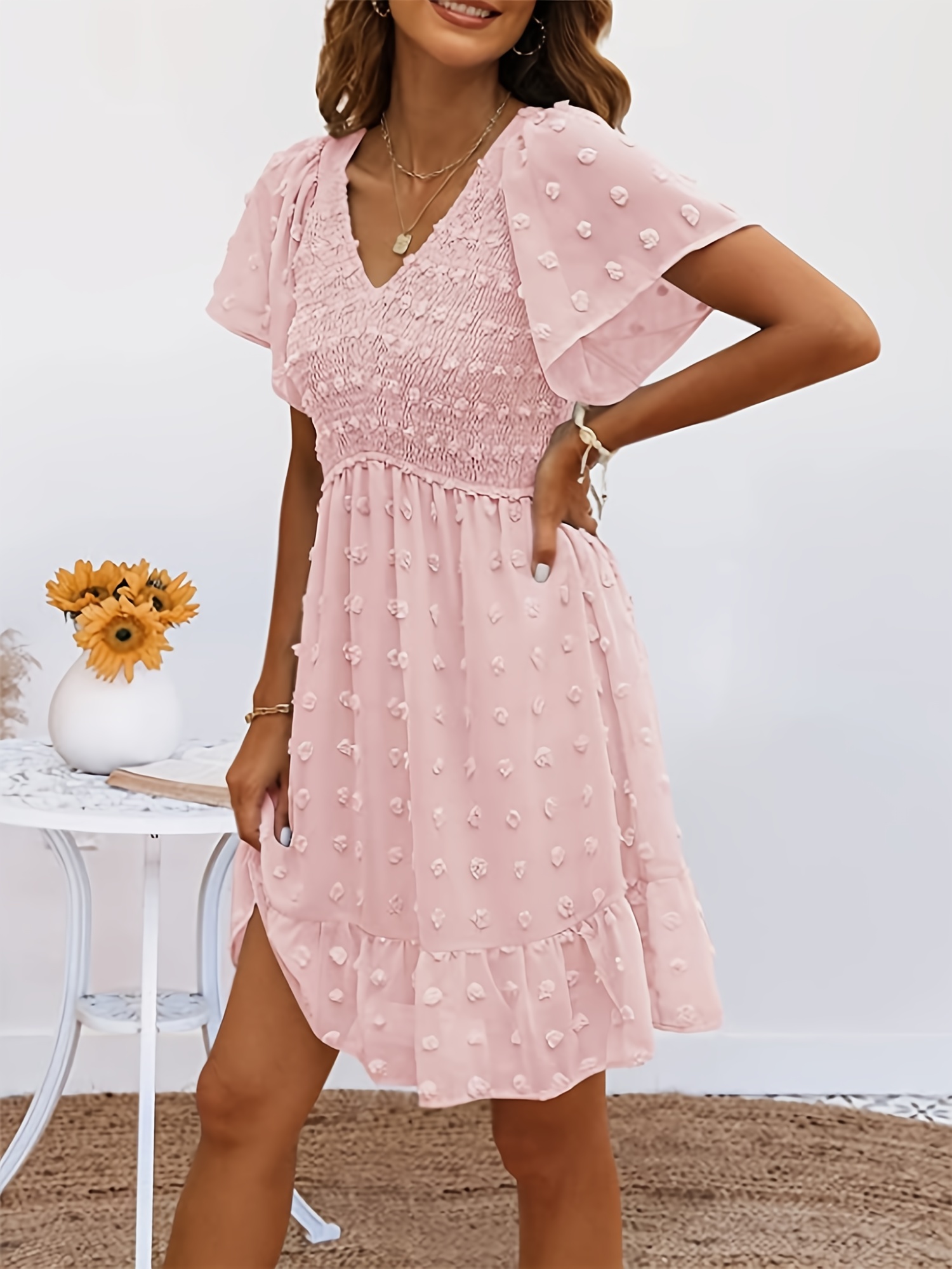 Swiss Dot Short Sleeve Mini Dress - Boutique 23