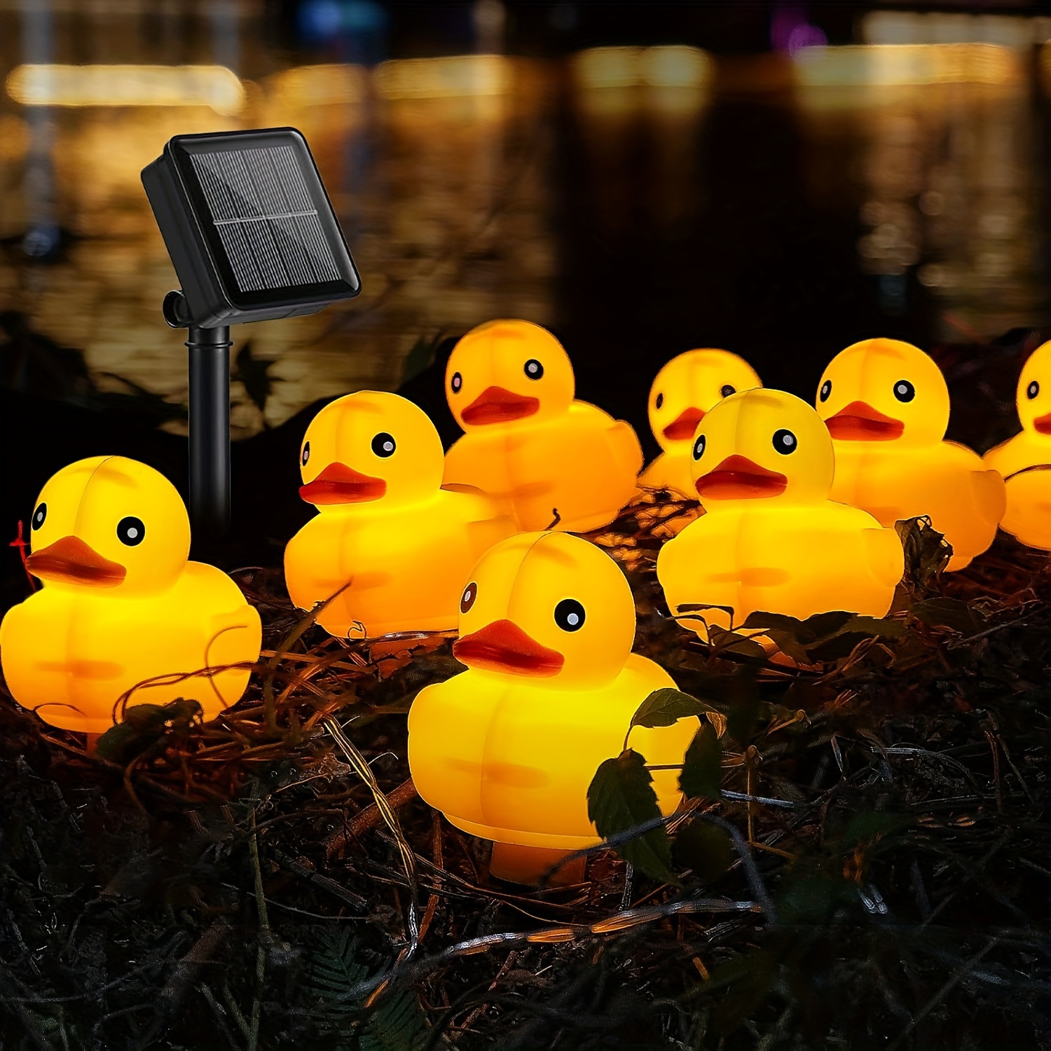 

1 Pack 8 In 1 Solar Yellow Duck String Lights, Outdoor Waterproof, Landscape Light For Yard Patio Outside Decor