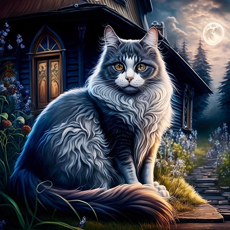 Cute Cat Artificial Diamond Painting Diy Adult - Temu