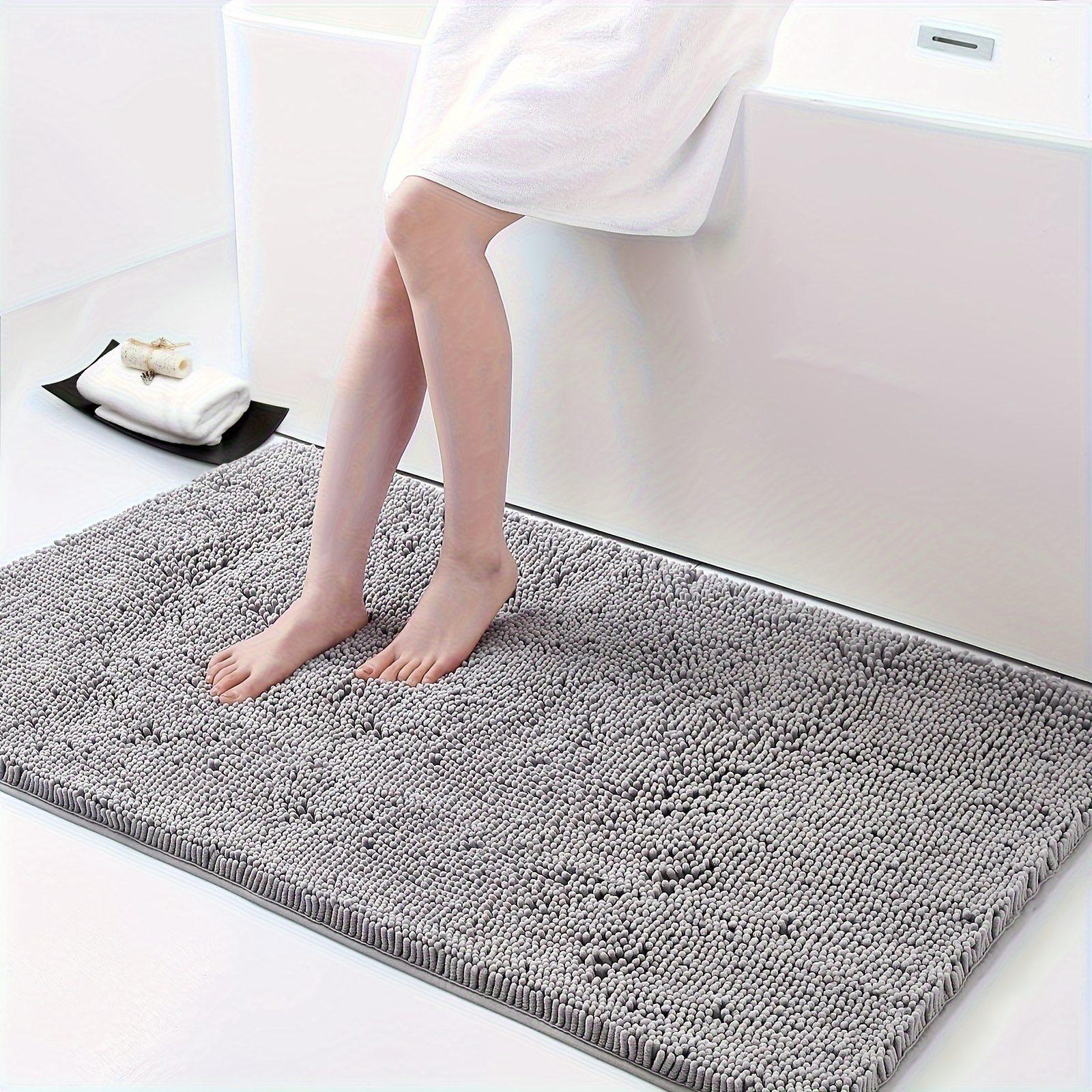 1pc Solid Color Long Plush Bathroom Mat, Modern Minimalist Superfine Fiber  Material Water Absorbing Quick Drying, Suitable For Shower Room, Bedroom,  Study Room, Doorway, Machine Washable