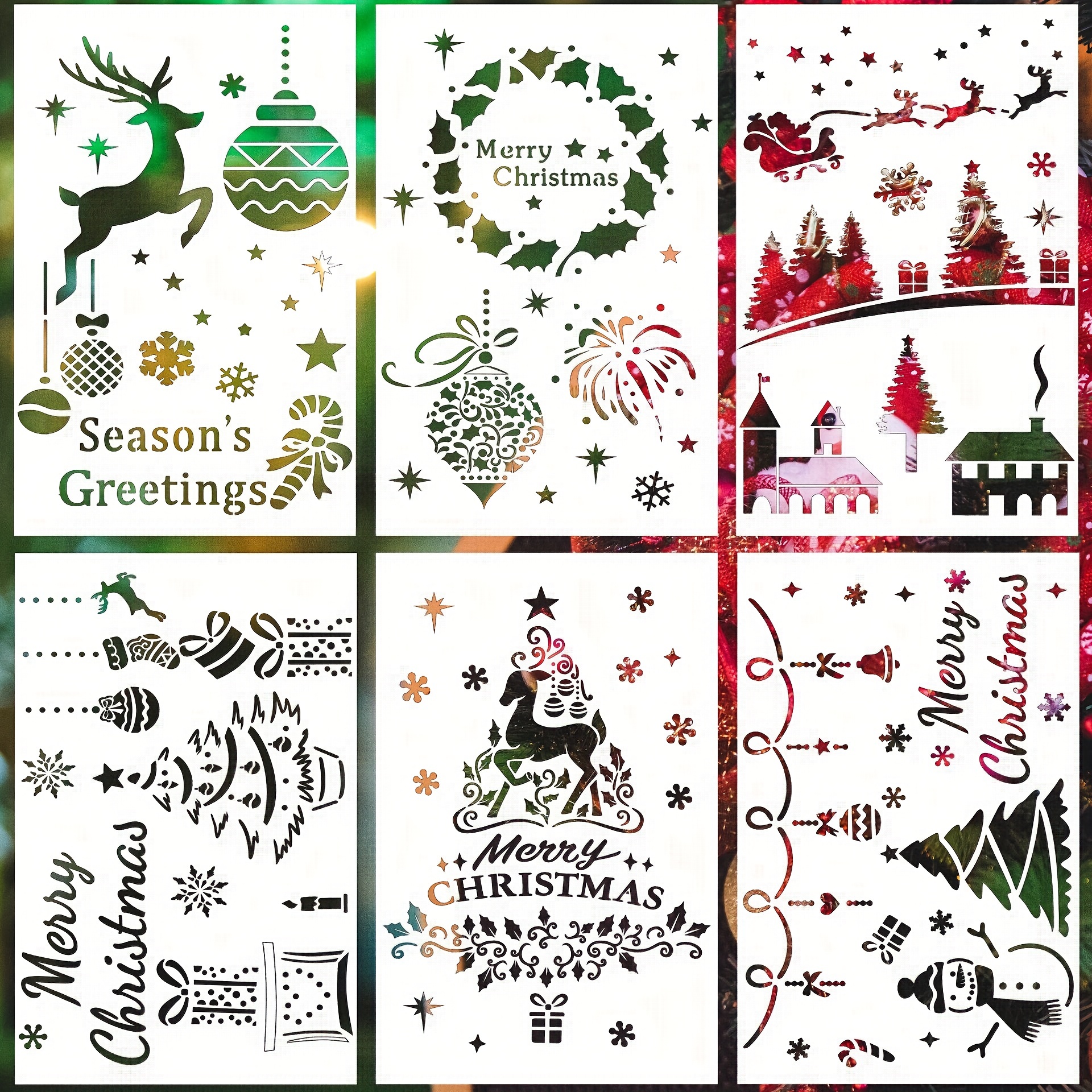 6pcs/pack Christmas Painting Templates Snowflake Reindeer Santa Claus  Plastic Painting Templates, Christmas Gifts, DIY Reusable Drawing Templates  For