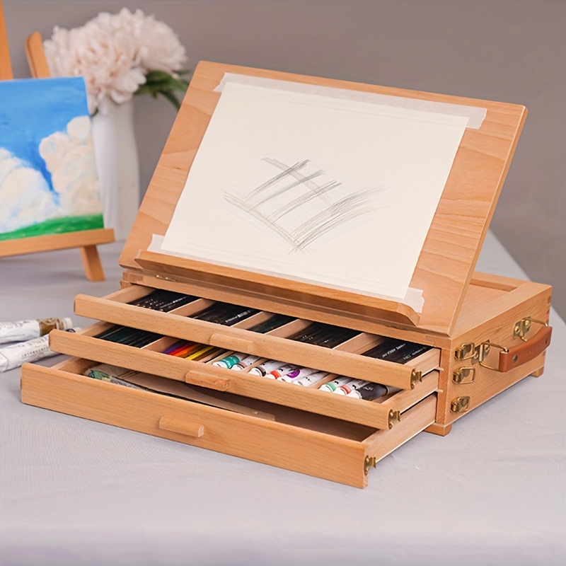 Caballete de mesa de madera para pintar, caja de cajón para niños