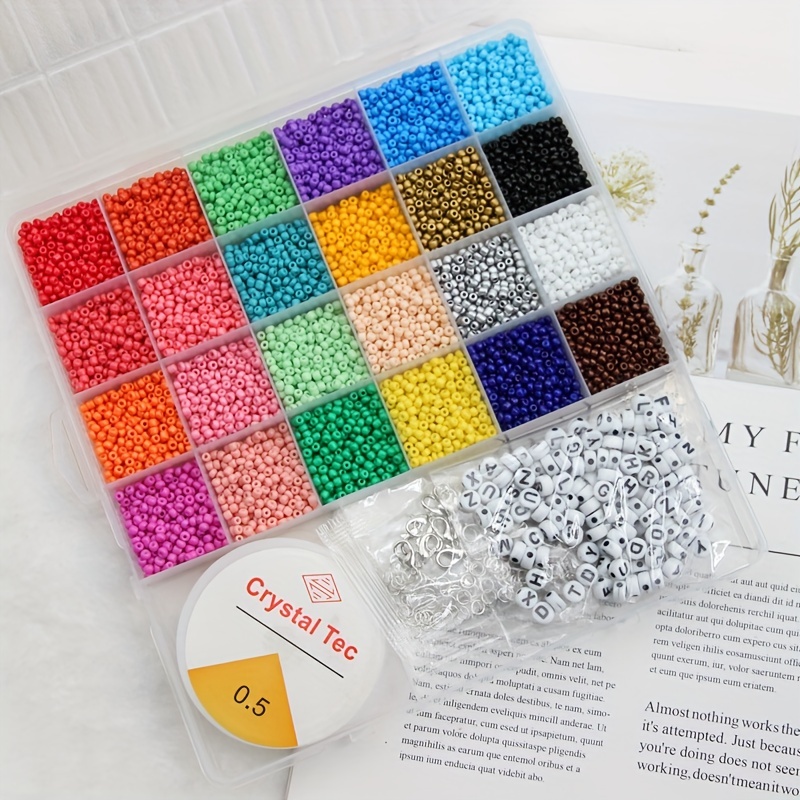 DICOBD Craft Beads Kit 10800pcs 3mm Glass Seed Beads and 1200pcs Letter  Beads for Friendship Bracelets Jewelry Making Necklaces and Key Chains with  2 Rolls of Cord