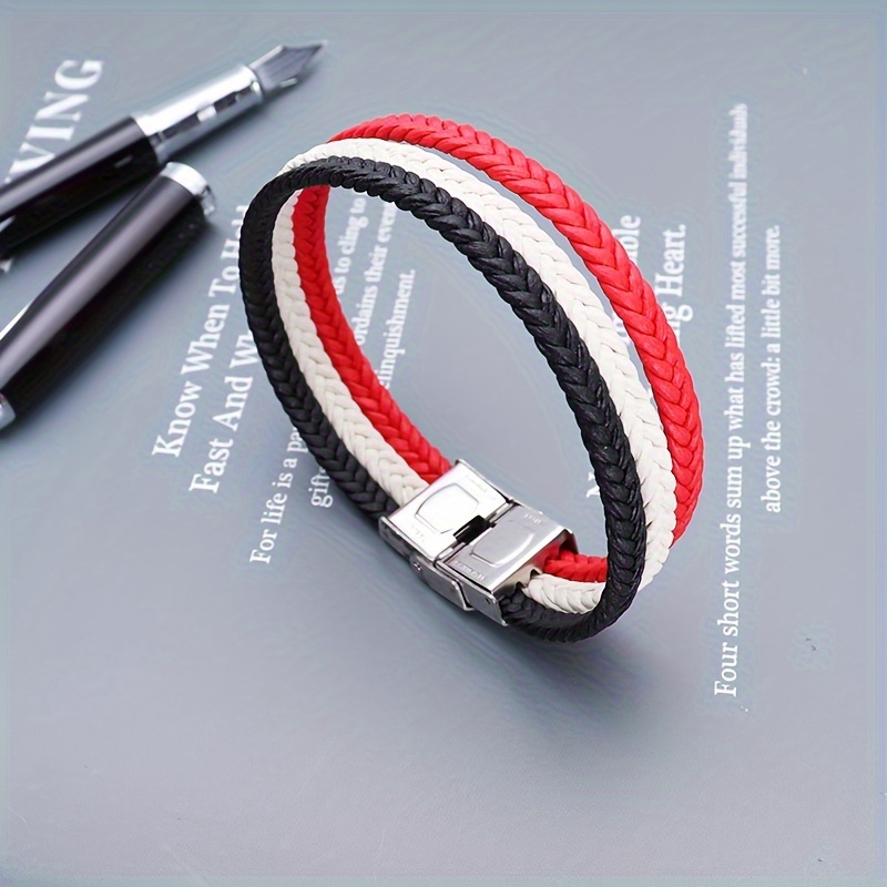 

1pc Fashionable And Simple Braided Rope Titanium Steel Bracelet, Casual Cool Red Rope Stainless Steel Bracelet For Men