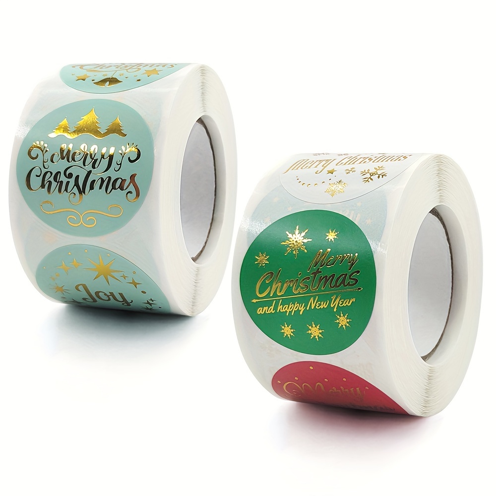  3 rollos de 500 unidades por rollo de pegatinas redondas de  Navidad de 1 pulgada, etiqueta de palabra dorada para regalo de Navidad,  calcomanía de decoración TIANLILI (color: QY706-500 piezas) 