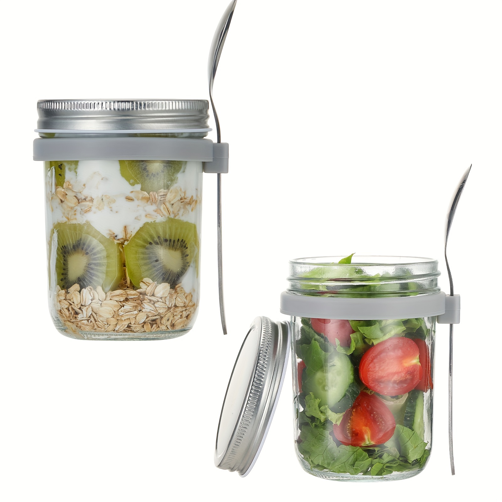 Overnight Oats Container With Lid And Spoon, Glass Overnight Oats Jar, Overnight  Oatmeal Jars, Food Storage Mason Jars, Kitchen Gadgets, Kitchen Accessories  - Temu