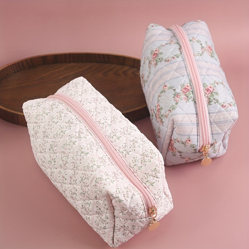 Makeup Bag Quilted Cosmetics Bag Pink Garden Floral Toiletry