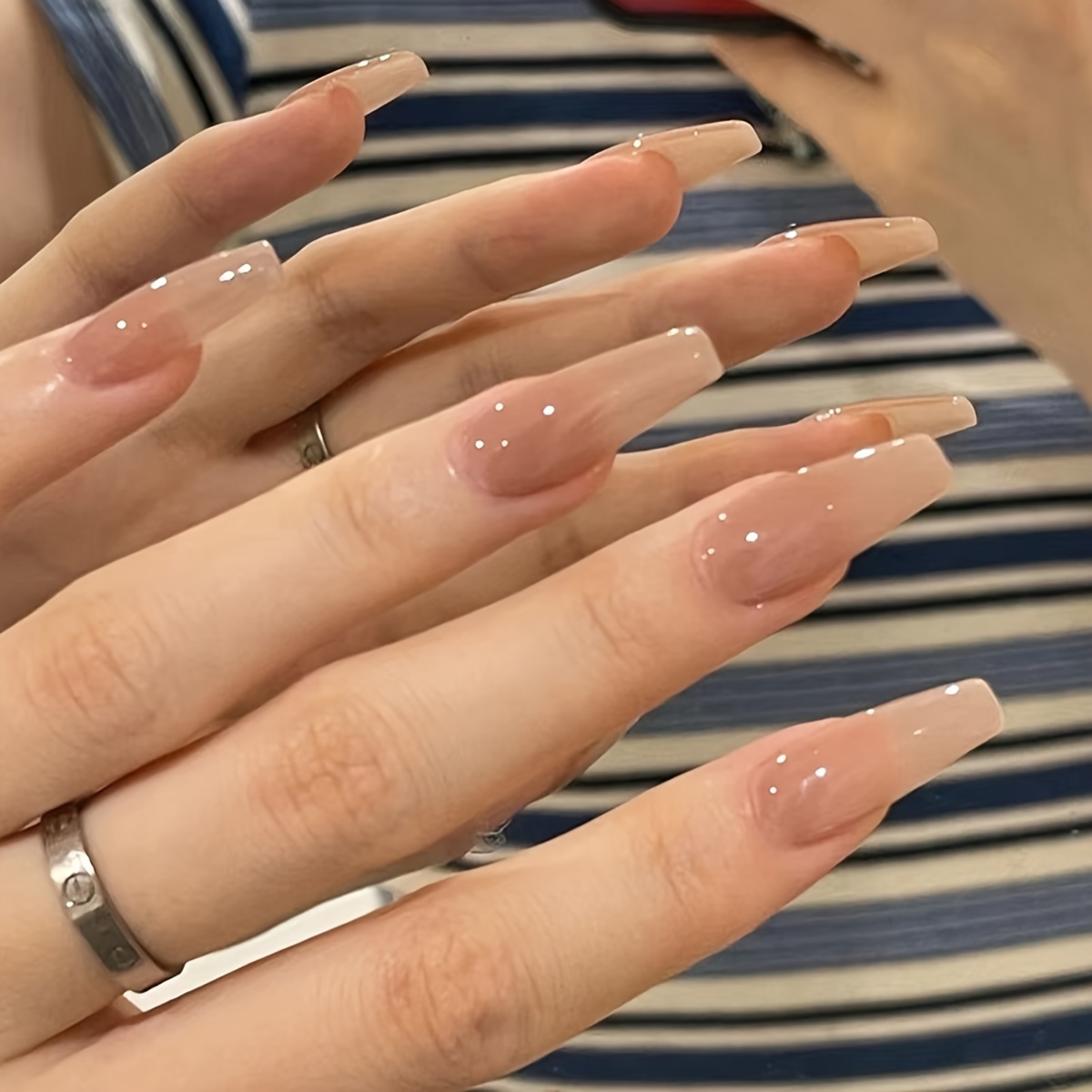 Image of 24pcs + Jelly + Strip Wearable Nail Patches Nude Long Ballet Nail Manicure Nail Patches Ins Fresh Nail Art Patch Nail Patches