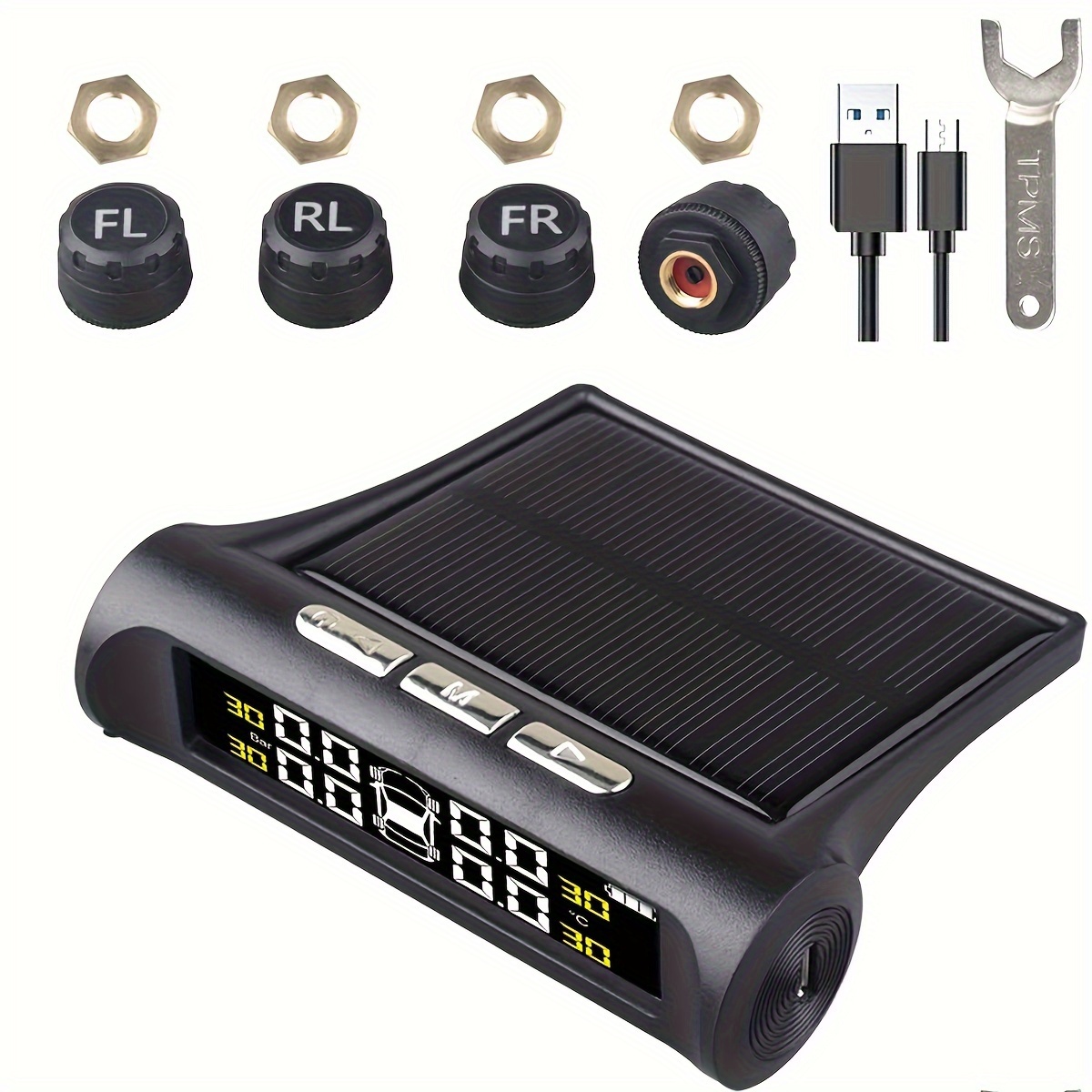 Tire Pressure Monitoring System Wireless Solar Tpms With 4 External Sensors,  Real-time Display Temperature Pressure 22-87 Psi For Car Rv Suv Mpv Sedan -  Temu