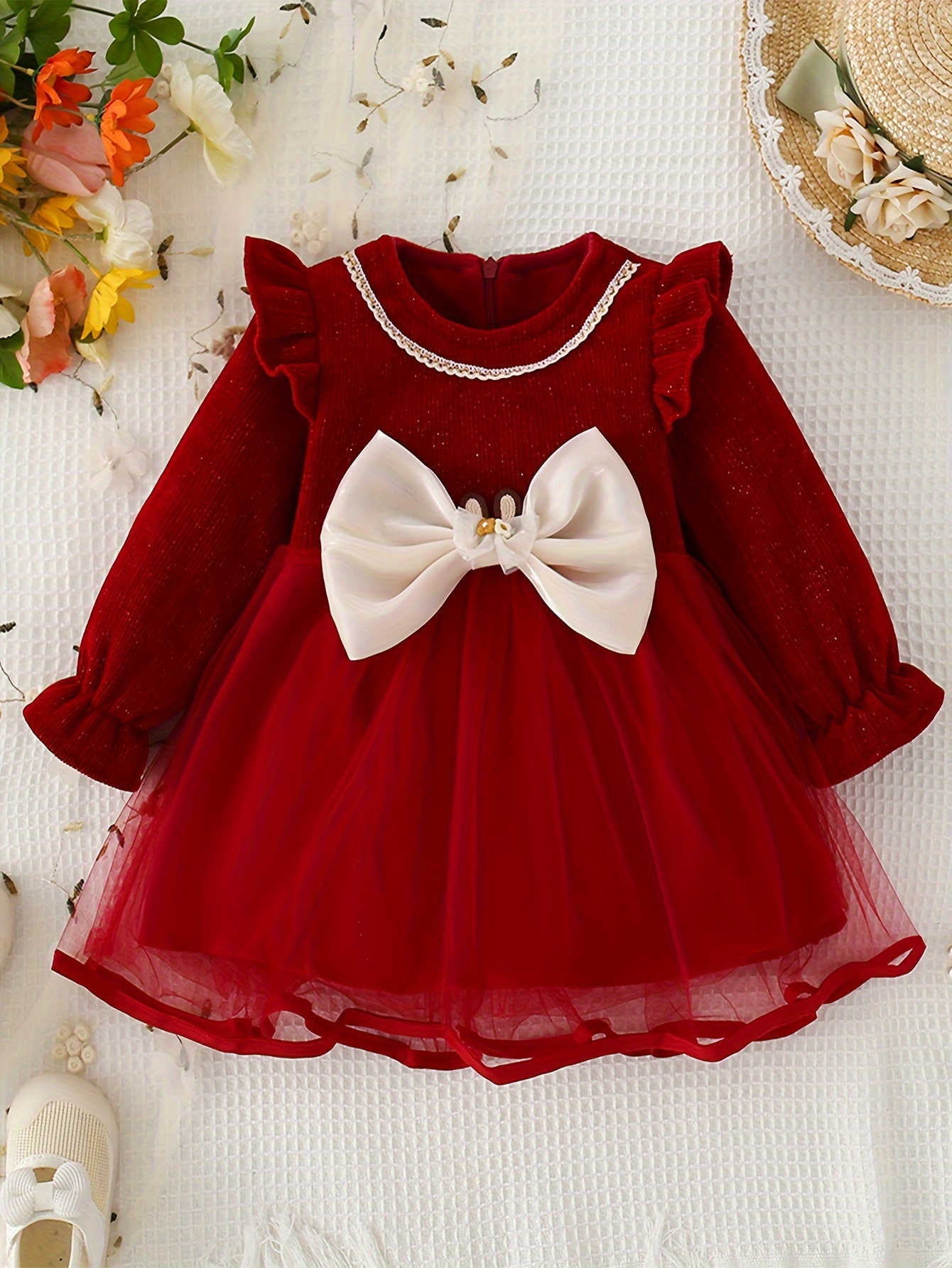 Vestido de otoño para niña pequeña de 0 a 2 años, ropa de bebé con lazo de  encaj