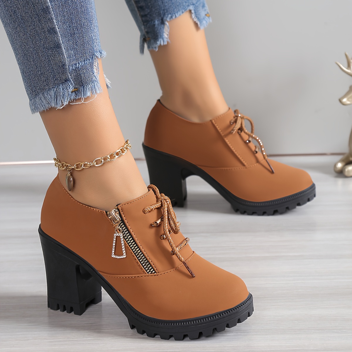 Ladies Platform Chunky Boots Womens Lace Up Ankle Boots