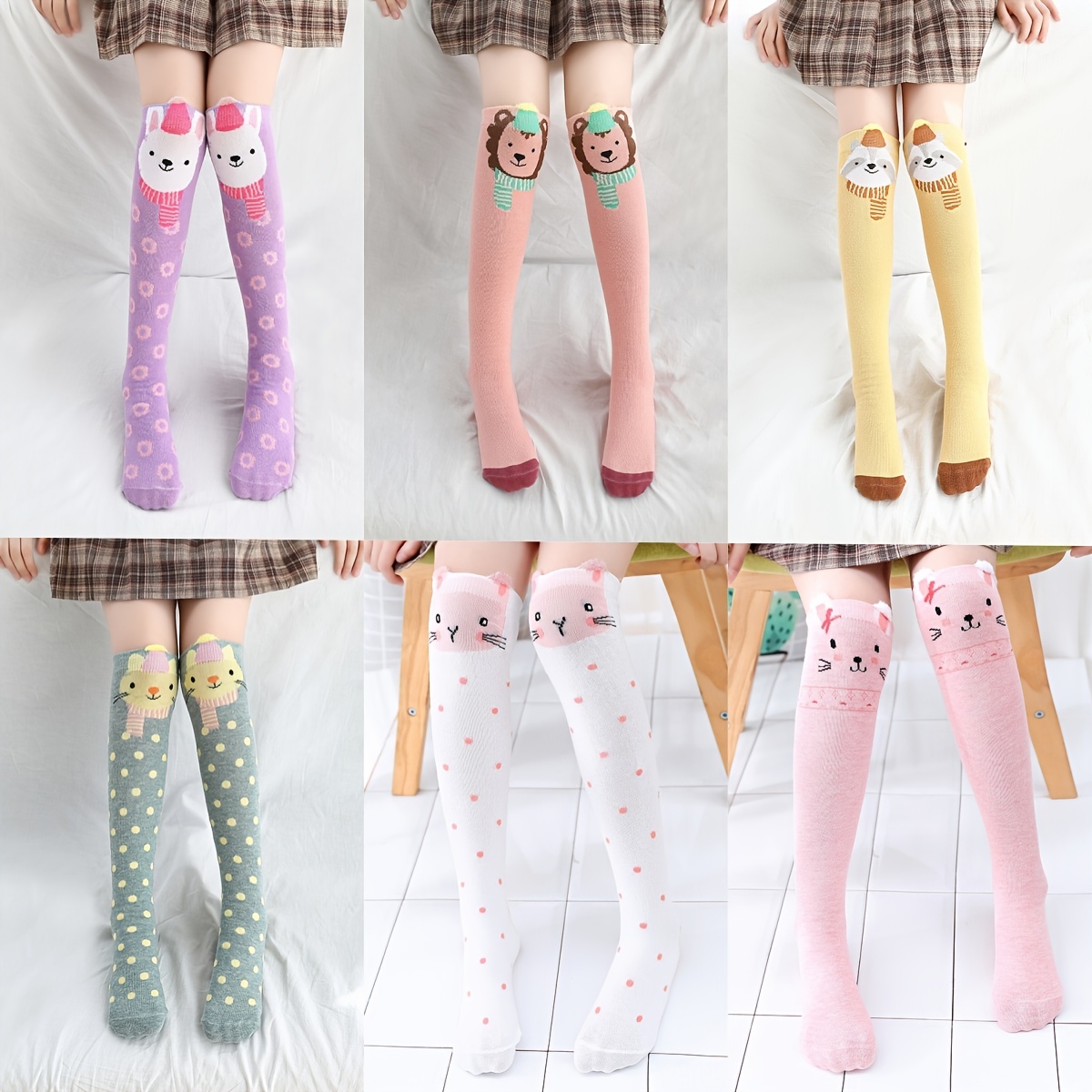 6 pares de calcetines de colores a rayas hasta la rodilla, calcetines de  tubo de color blanco y negro a la rodilla para mujeres y niñas