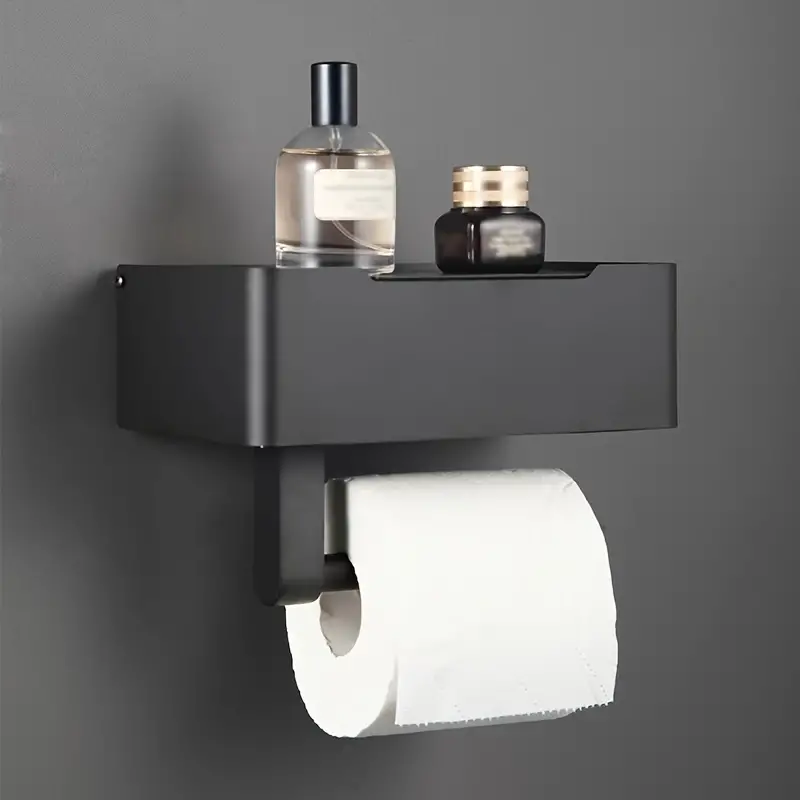 Matte Black Toilet Roll Holder With Shelf & Storage: Large Wall Mounted Stainless  Steel Toilet Paper Holder & Flushable Wipes Dispenser For Your Bathroom -  Temu Israel