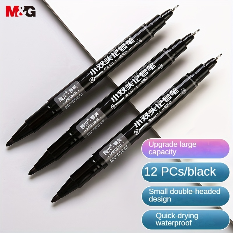 Permanent Markers Pen Nib Double Headed Waterproof Black - Temu