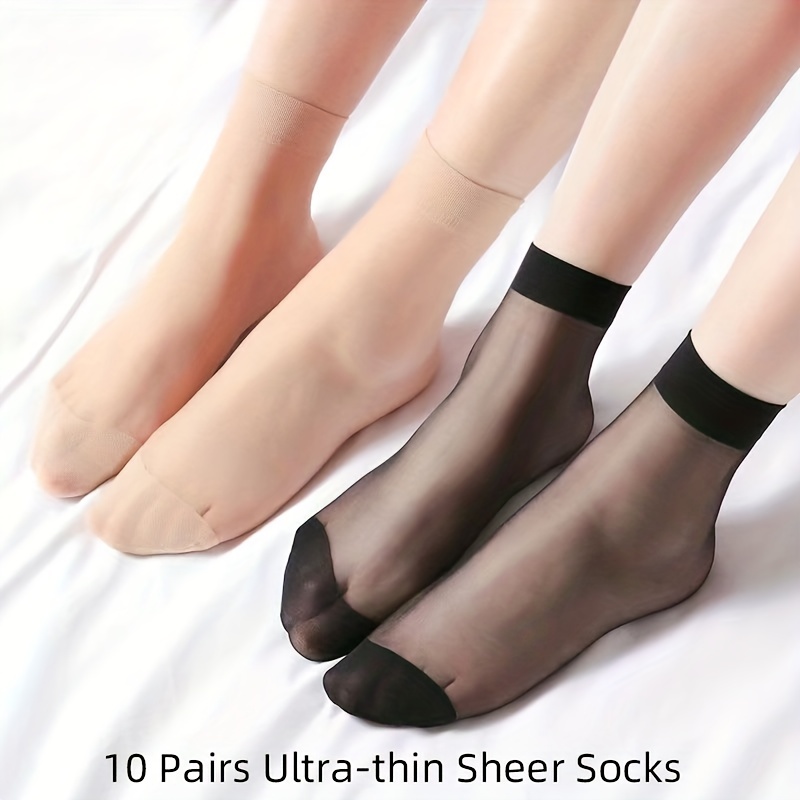 Medias cortas ultrafinas para mujer, 10 pares/20 pares, suela de algodón  antideslizante, calcetines altos y transparentes, medias sedosas y suaves
