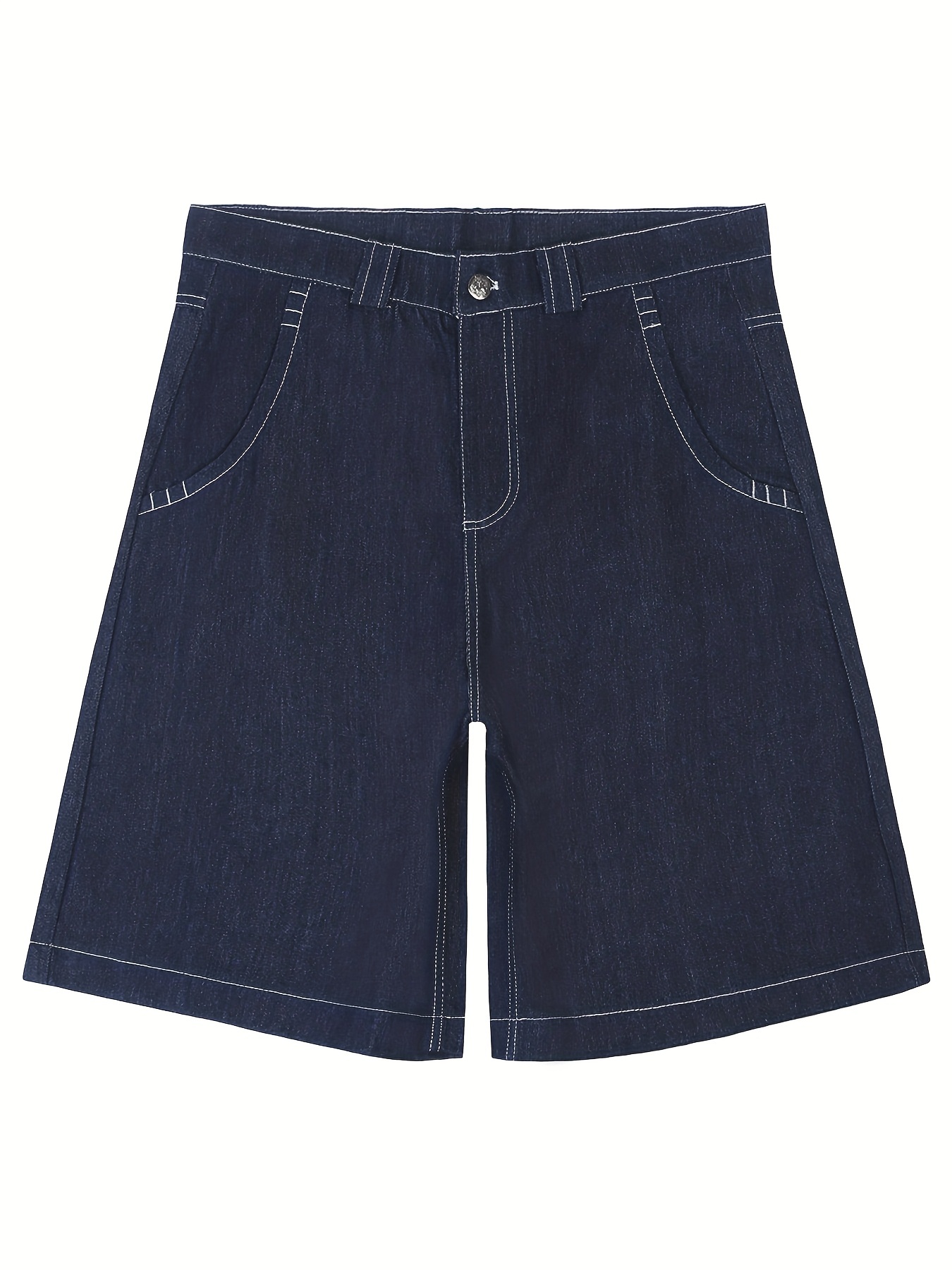 Men 3/4 Capri Jeans Loose Below Knee Denim Shorts Distressed Cropped Pants  Blue