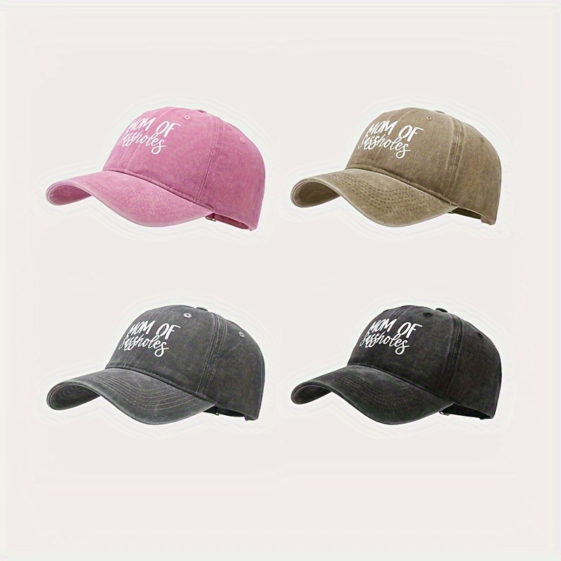 Mom Of Printed Baseball Solid Color Washed Distressed Hat