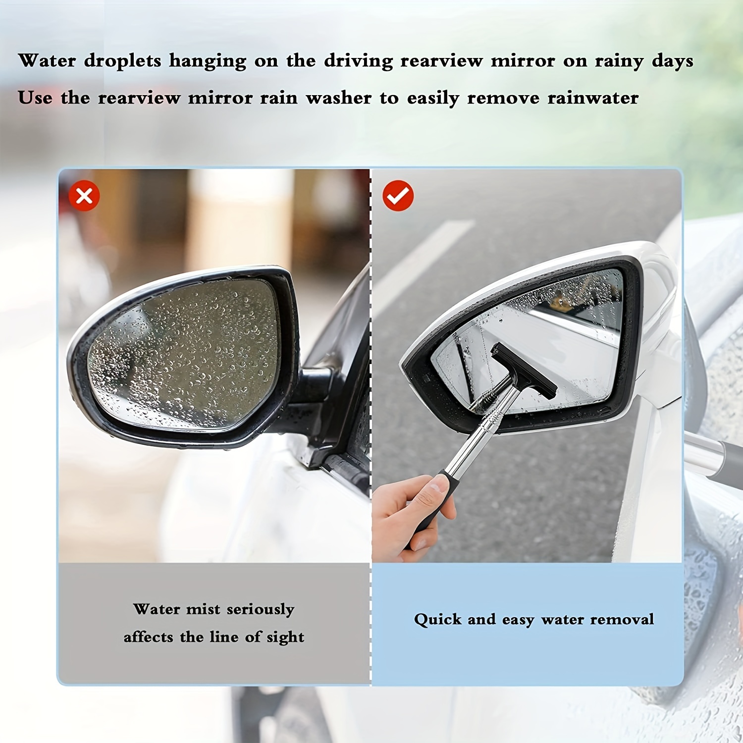 Car Mirror Squeegee Car Rearview Mirror Wiper Portable Squeegee for Car Mirror Cleaning, Size: Small, Black