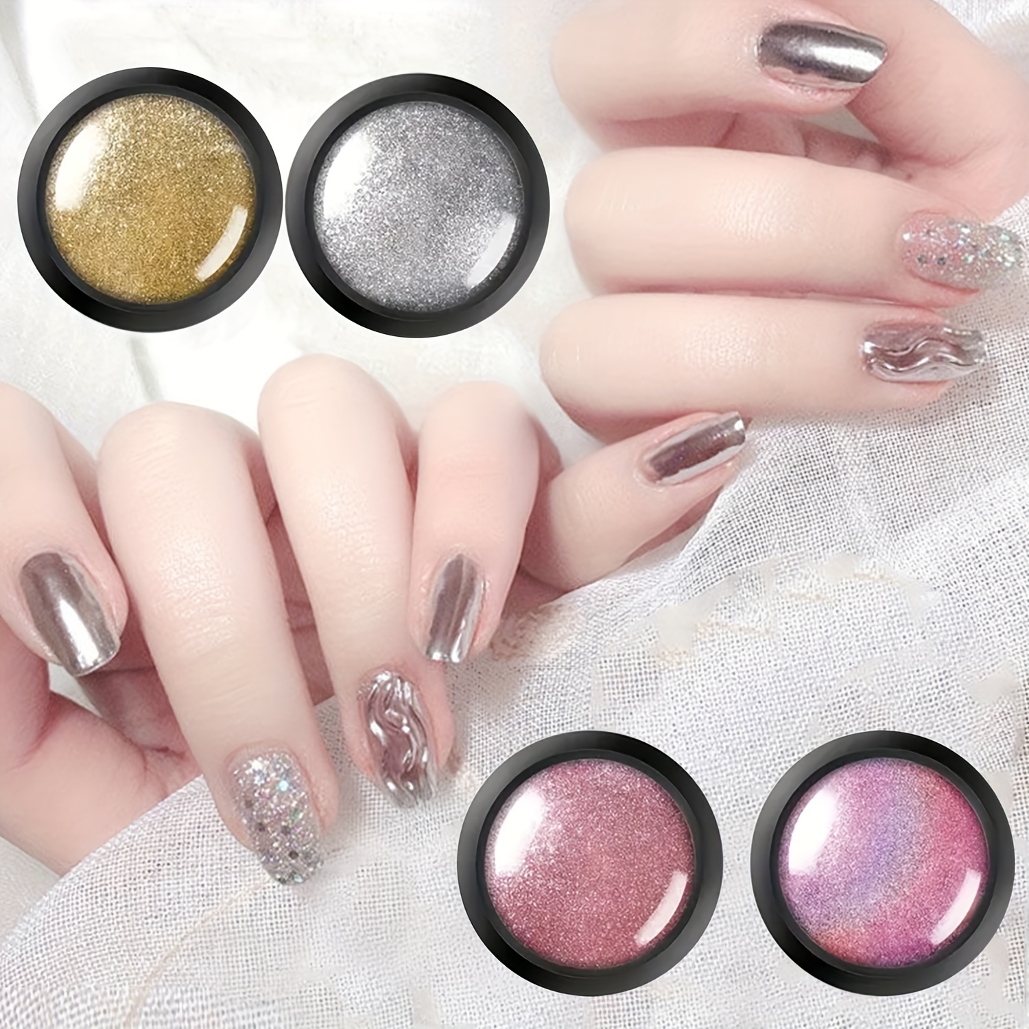 MIRROR CHROME NAIL POWDER COLOURS UNICORN ROSE GOLD BLUE PINK RED EFFECT  PIGMENT
