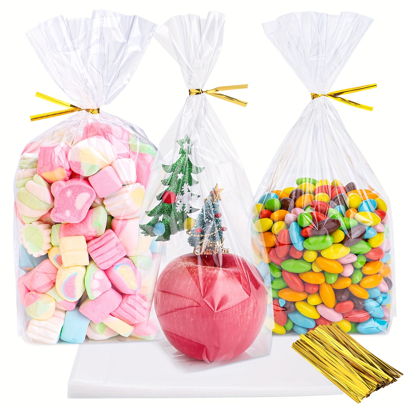 Konsait 100pcs Back to School Party Cellophane Bags, Clear Candy Cookie  Treat Bags with Twist Ties for Bakery Biscuit Chocolate Snacks,Holiday  Goody