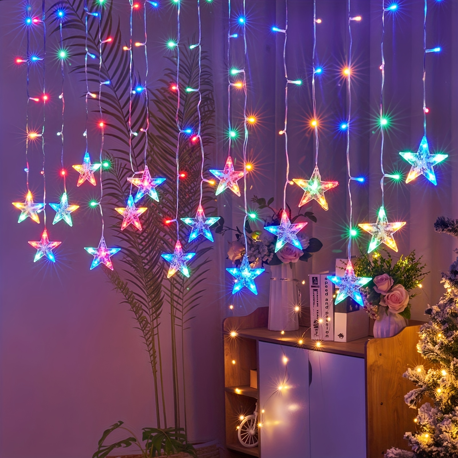 159led Stars Curtain String Lights usb Plug 8 Flashing Modes - Temu