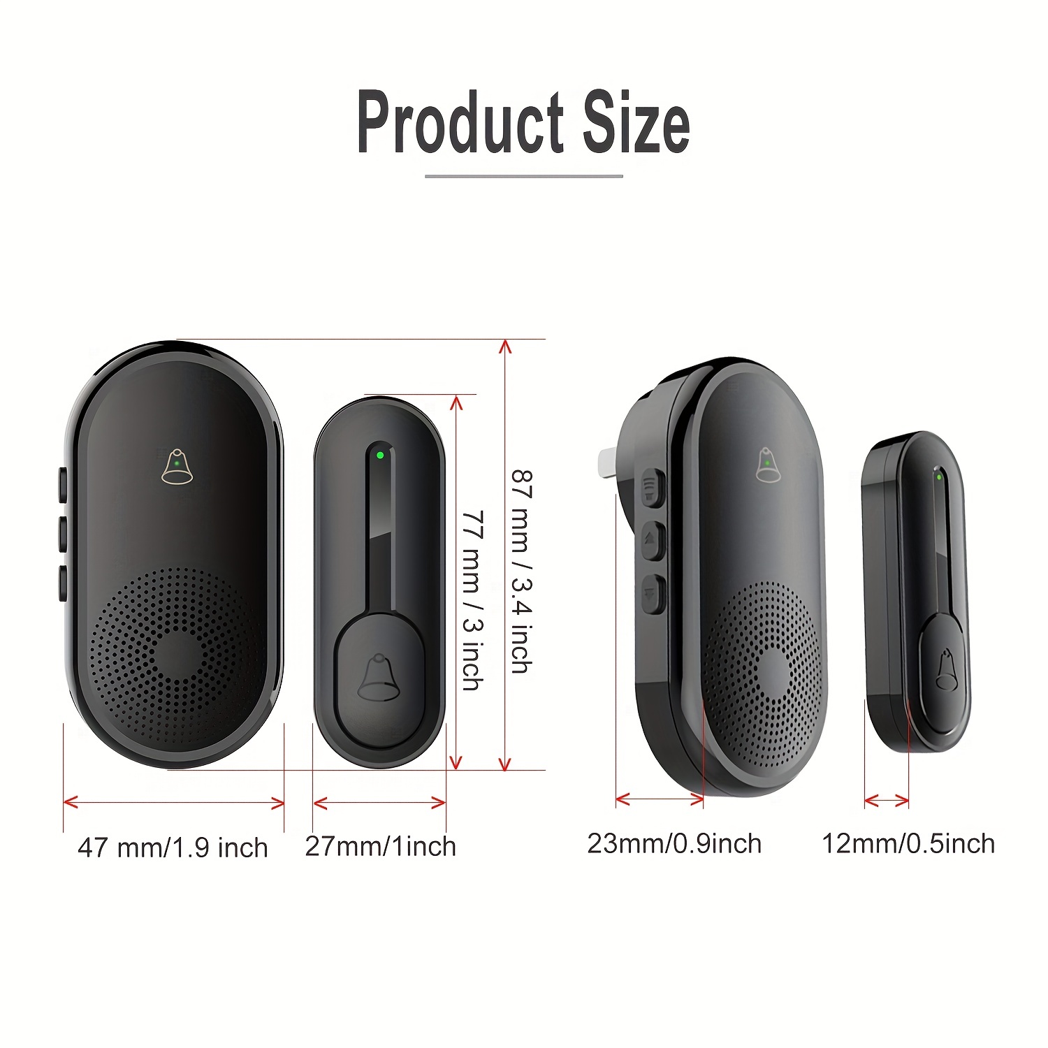 Black Wireless Door Bell, Mini Waterproof Wireless Doorbell