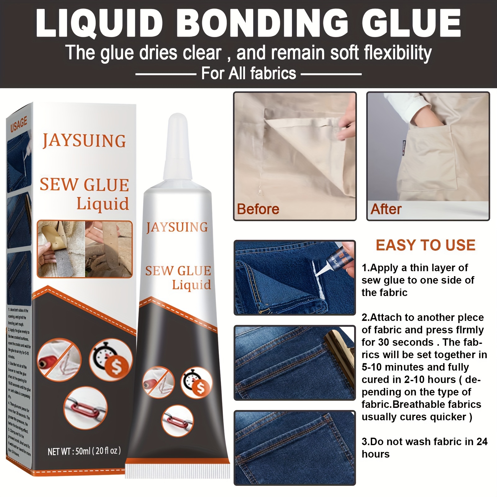 50ml Multifunctional Sew Glue Liquid Sewing Solution Kit Fast Tack