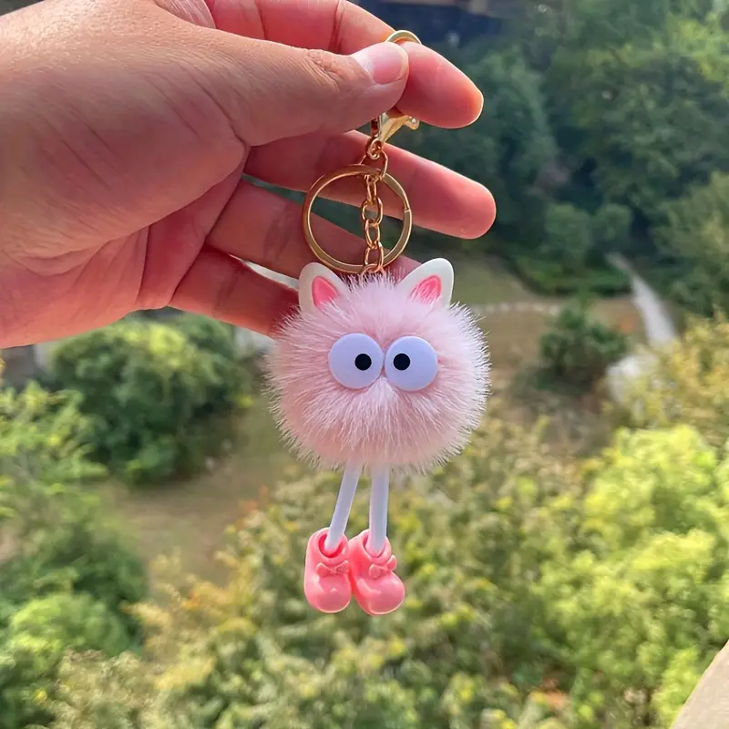 Cute Cartoon Plush Doll Pom Pom Monster Keychain Car Pendant - Temu