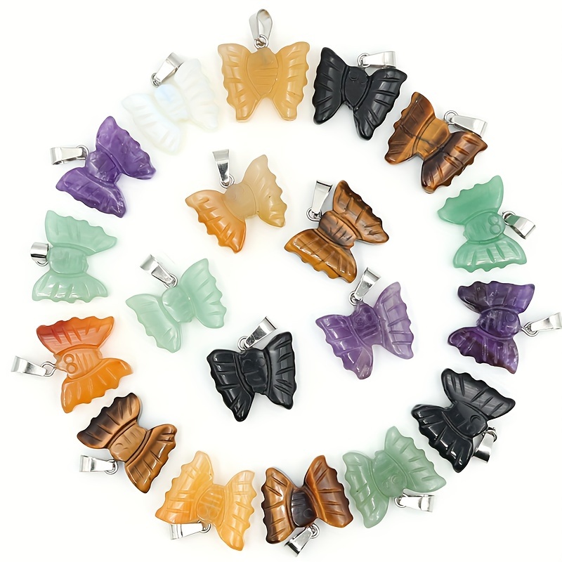 

10pcs Natural Stone Butterfly Carving Pendants For Jewelry Making