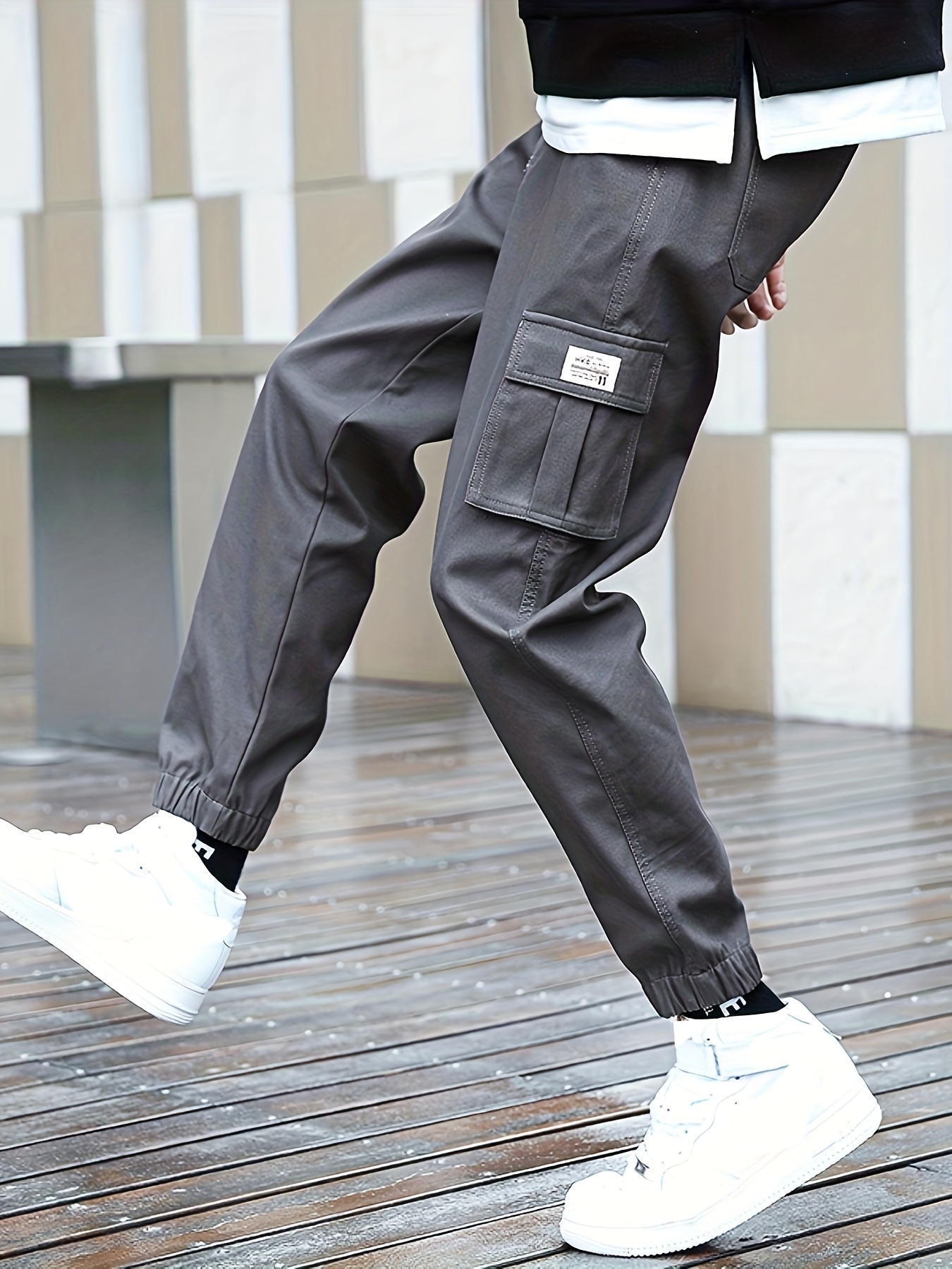 solid cargo pants mens multi flap pocket - Temu Canada