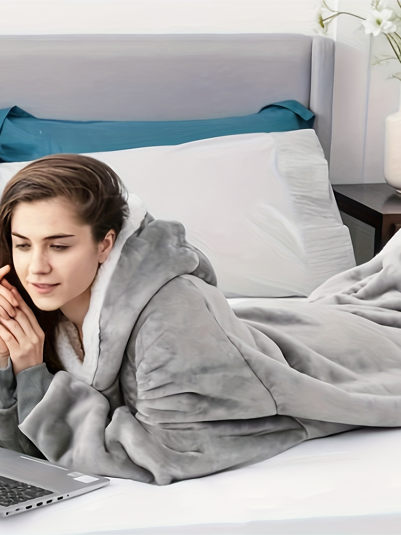 Plus Size Hooded Fleece Lounge Robe for Women