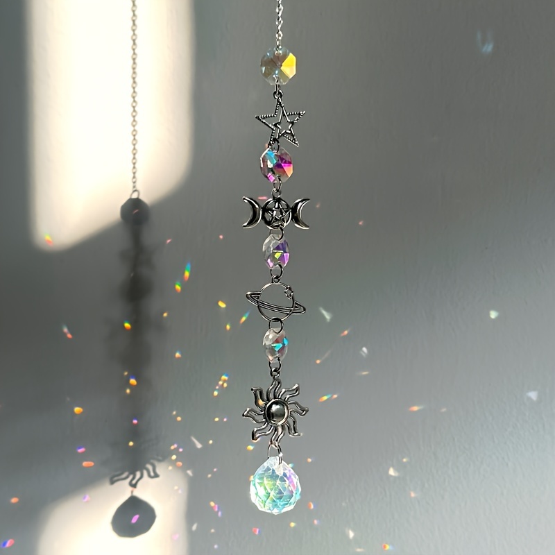 Sun Catcher Rainbow Prism Moon Crystal Stained Glass Suncatcher Healing  Crystals Stone Suncatchers Garden Home Moon Ornaments
