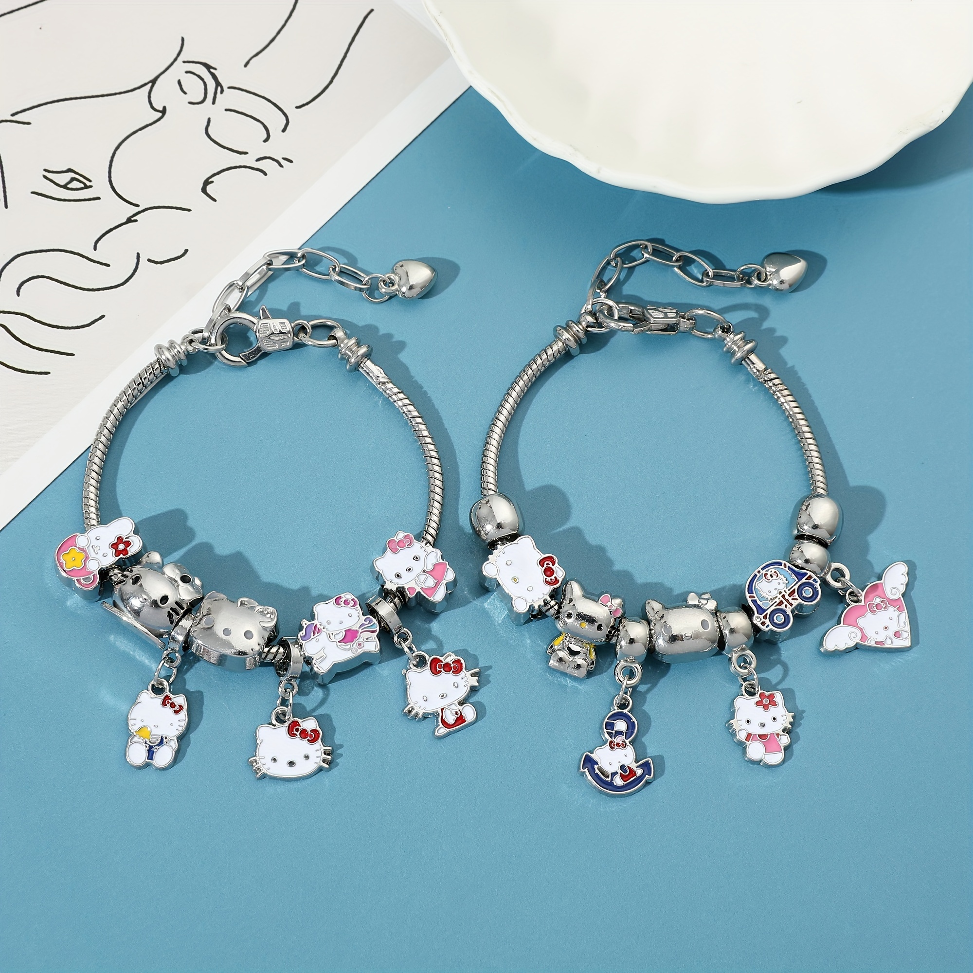 Anime Kawaii Sanrio Hello Kitty Bracelet Charms Metal Beads Making