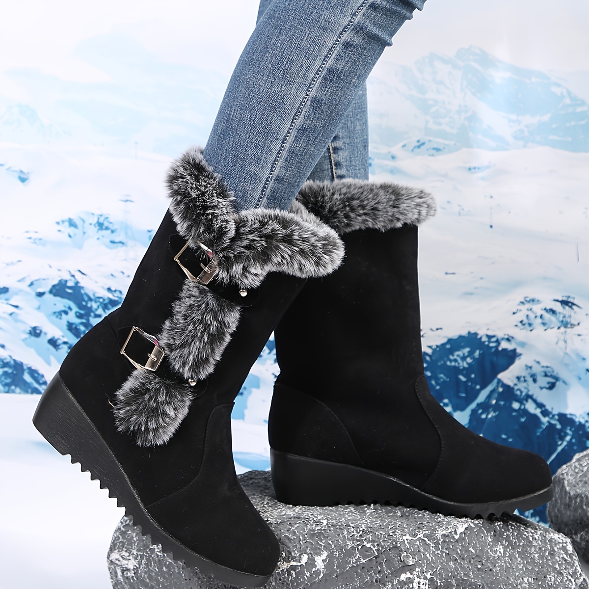 Winter wedge boots cheap with fur