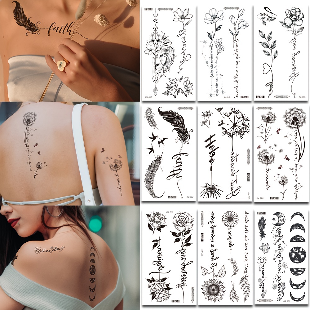 Black Feather Waterproof Temporary Tattoo for Man Women Fake Tattoos Arm  Leg Chest Shoulder Sticker Decal Festival Body Paint (Pack 2 PCS.)