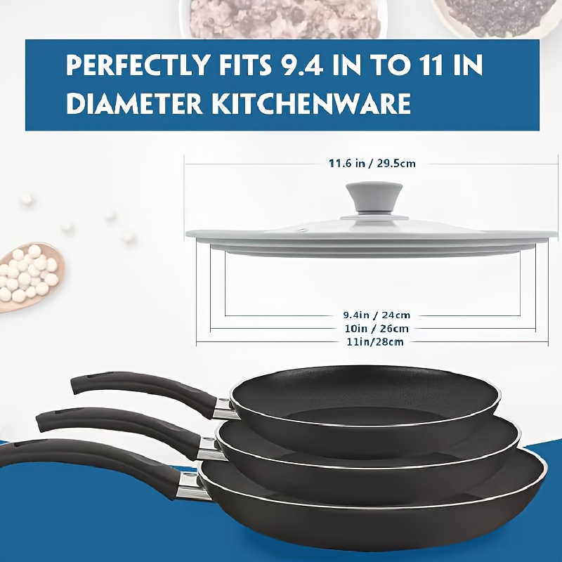 Universal Glass Pot Cover for 20-28cm Pans, Silicone Edge, Kitchen Utensils