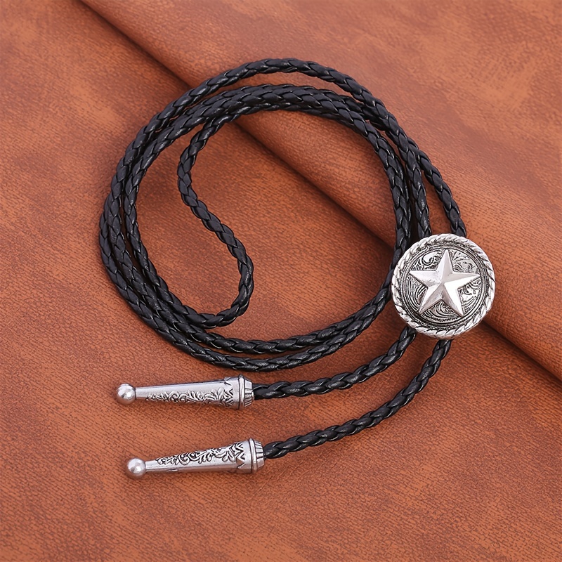 American Texas Five-pointed Star Bolo Tie, American Western Cowboy Fashion  Tie, Fashionable Leather Rope Necklace For Men And Women