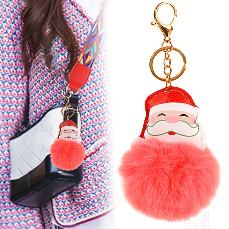 Holiday PU Leather Santa Christmas Keychain Wristlet Xmas Key Fob