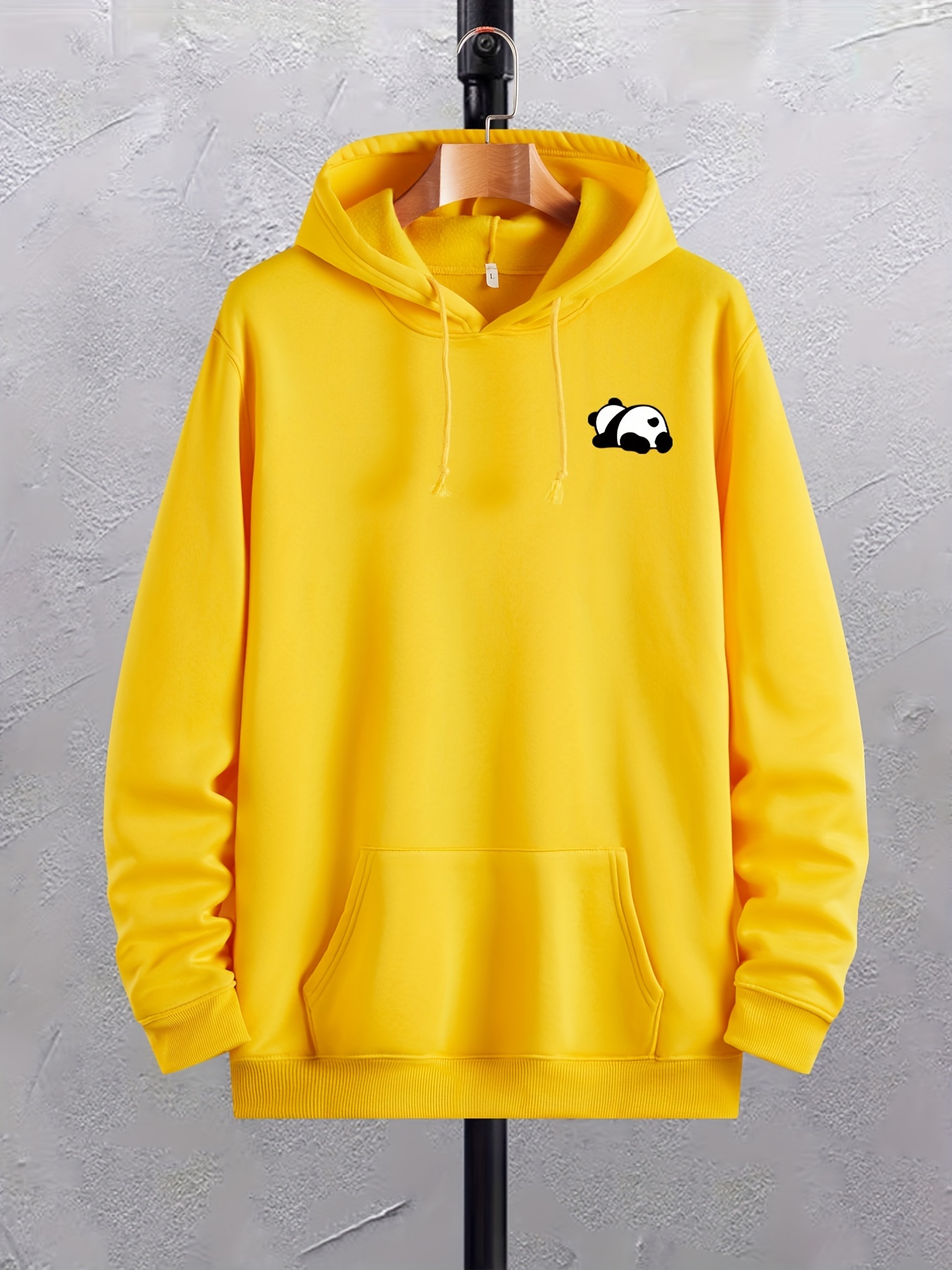 Men's Panda Fleece Hoodie, Comfy Stretch Drawstring Trendy Hooded Pullover  - Temu Australia