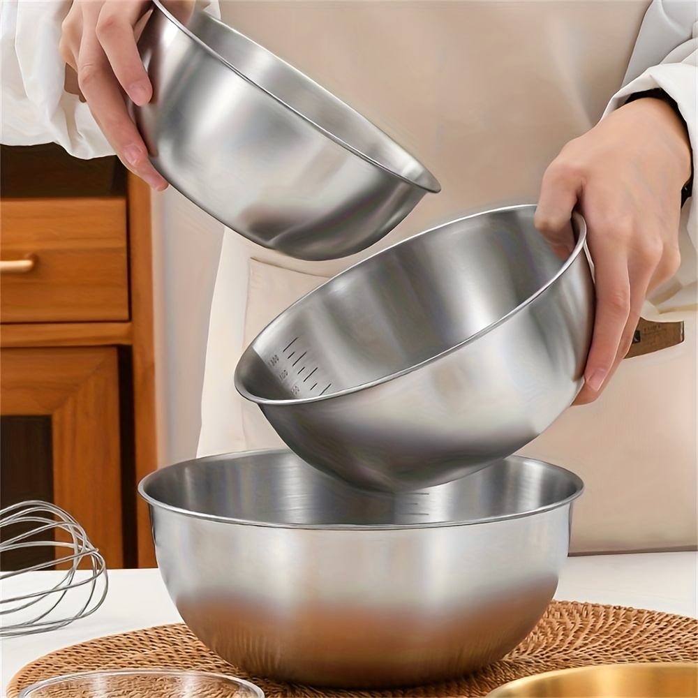 1pc Stainless Steel Mixing Bowl With Scale Measurement And Salad Bowl