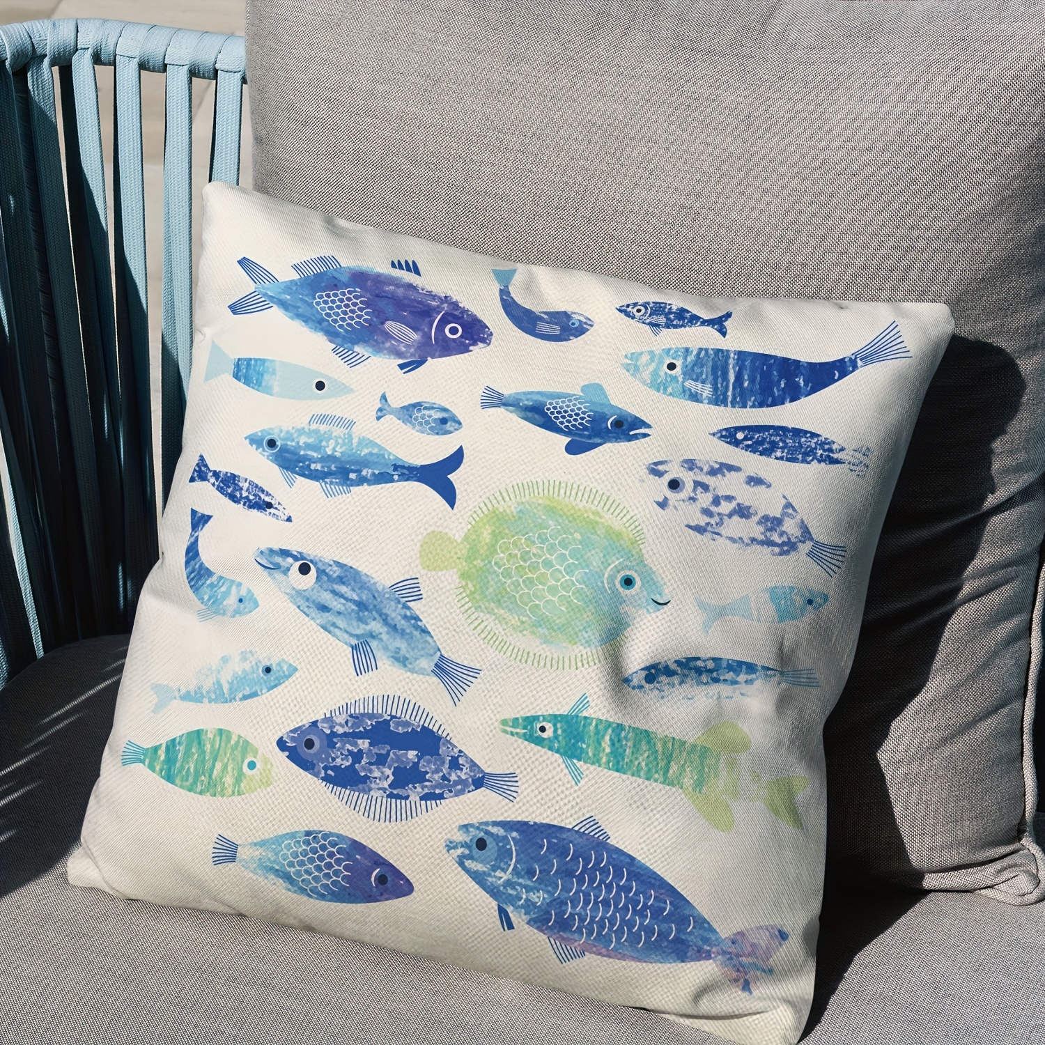 Blue Ocean Elements Throw Pillow Cover Handpainted Cute - Temu
