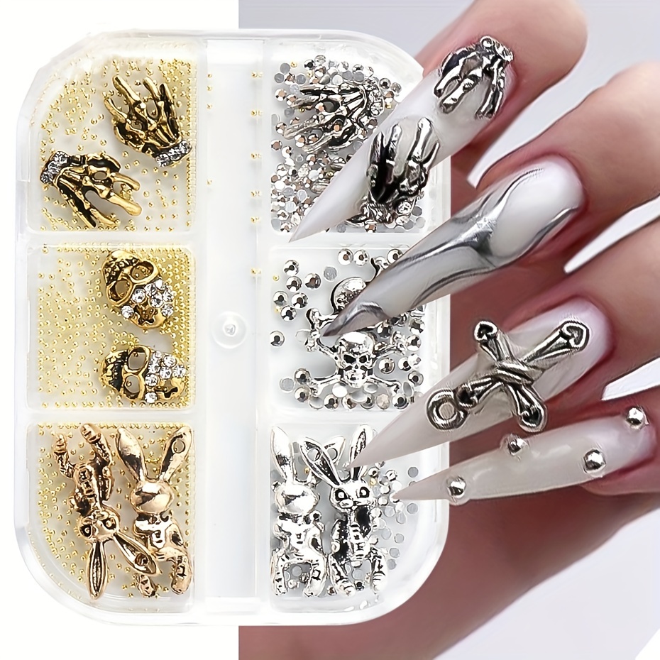 Halloween Nail Charms Silver Gold Metal Rhinestones Press on Nails