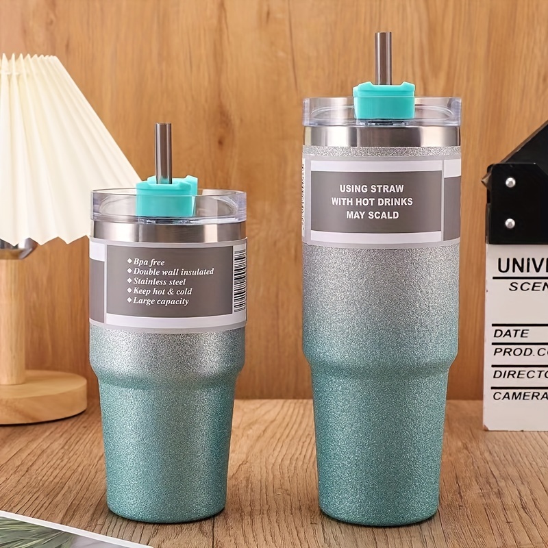 Insulated Double Wall Tumbler Cup with Lid and Straw Glittering