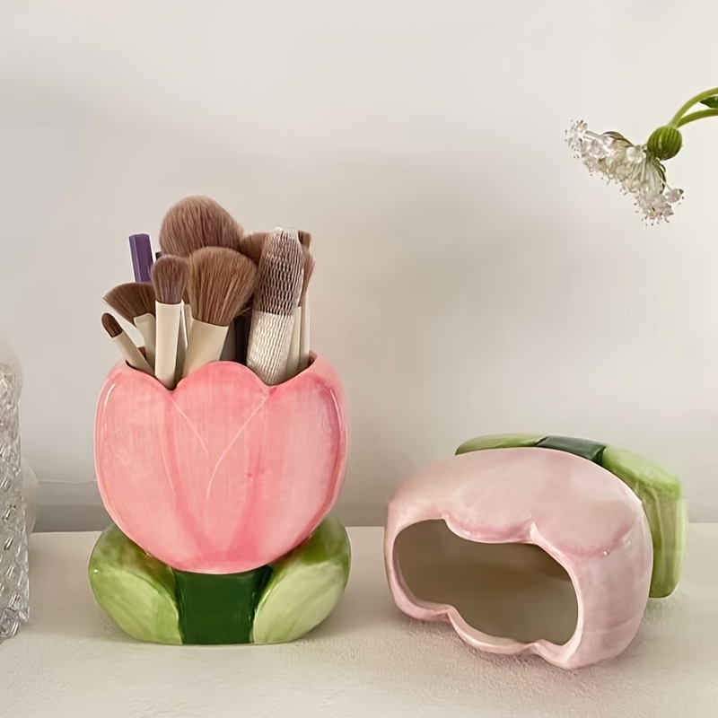 Flower Makeup Brush Storage Bucket, Office Pen Holder Bedroom Decoration Desktop Storage Ornament