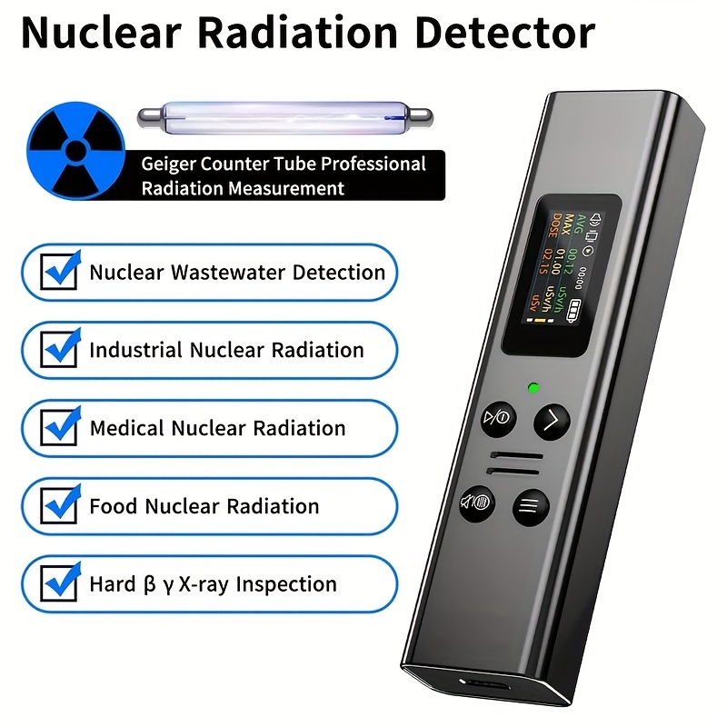 Geiger Counter Nuclear Radiation Detector X-ray Y-ray B-ray Detection Meter  Built-in Lithium Battery Geiger Counter Sound Light Alarm Temu