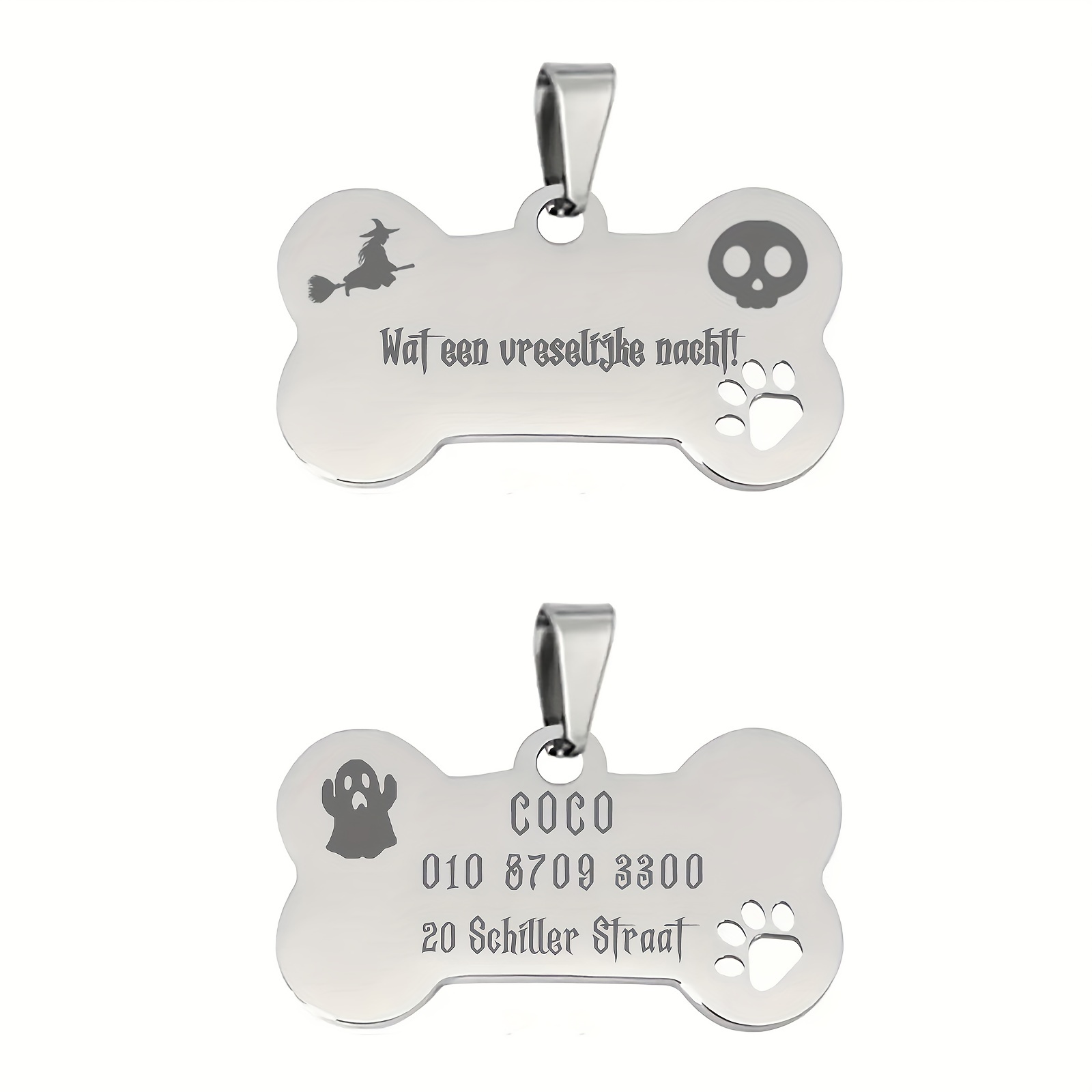 Stainless Steel Pet ID Tag-Medium Bone - Silver Paw Pet Tags