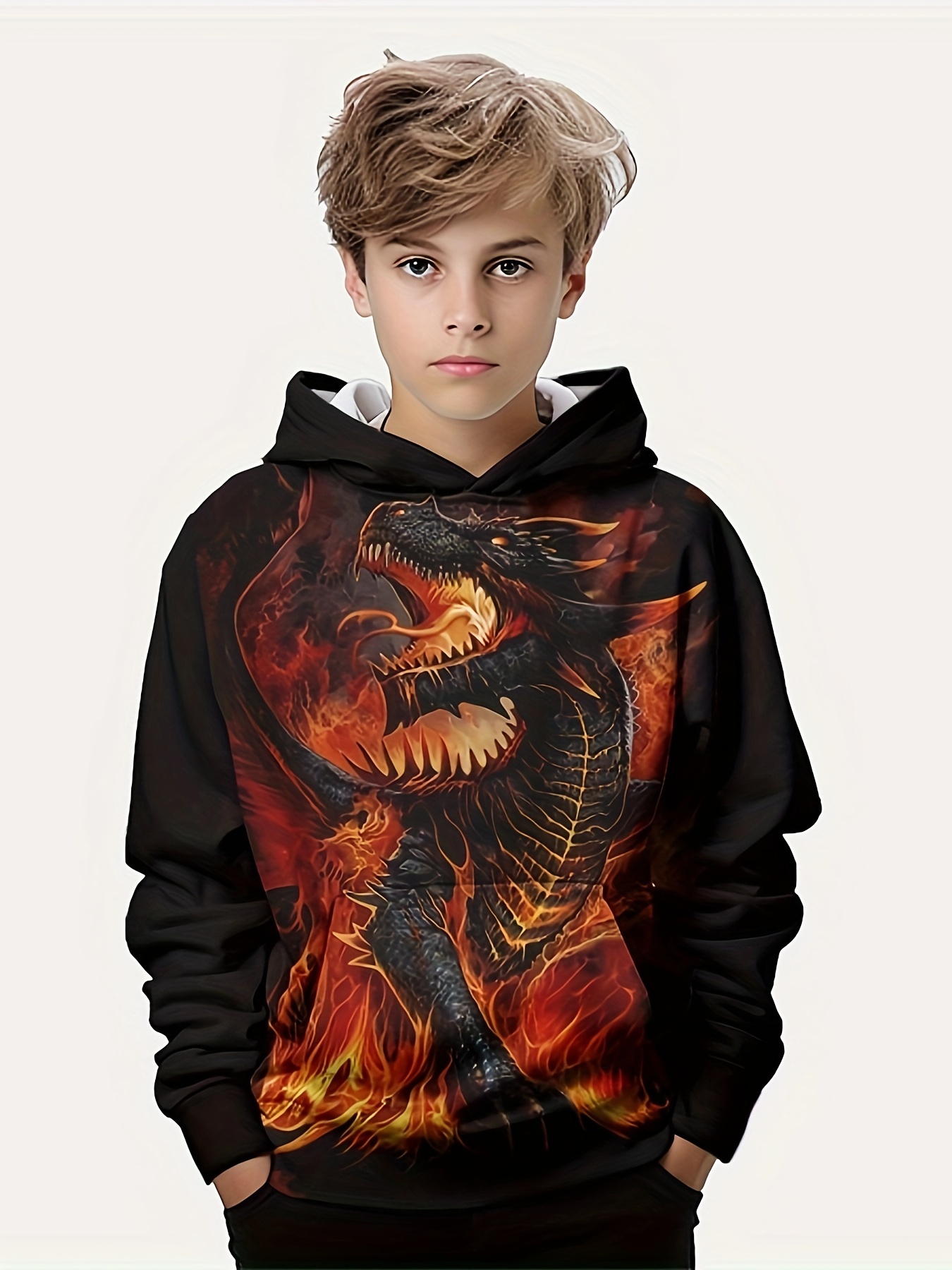 Flame Dragon 3d Print Hoodies Cool Boys Casual Graphic - Temu Australia