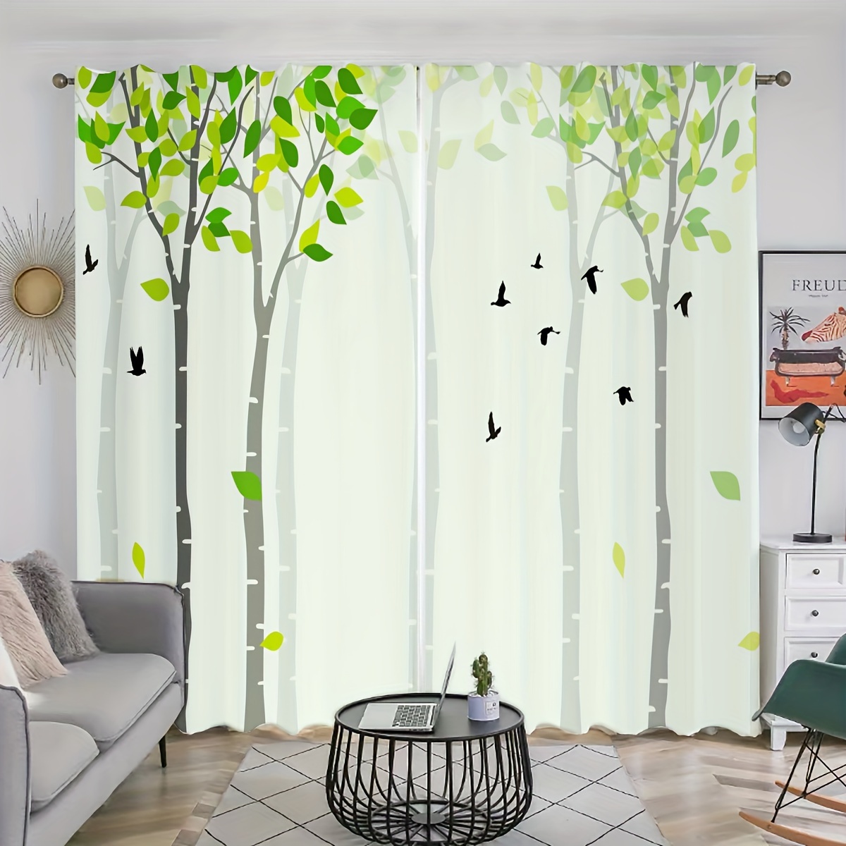  Juego de 2 paneles de cortinas estampadas de color liso verde  agua, para dormitorio, comedor, sala de estar, tela multidimensional con  textura suave : Hogar y Cocina