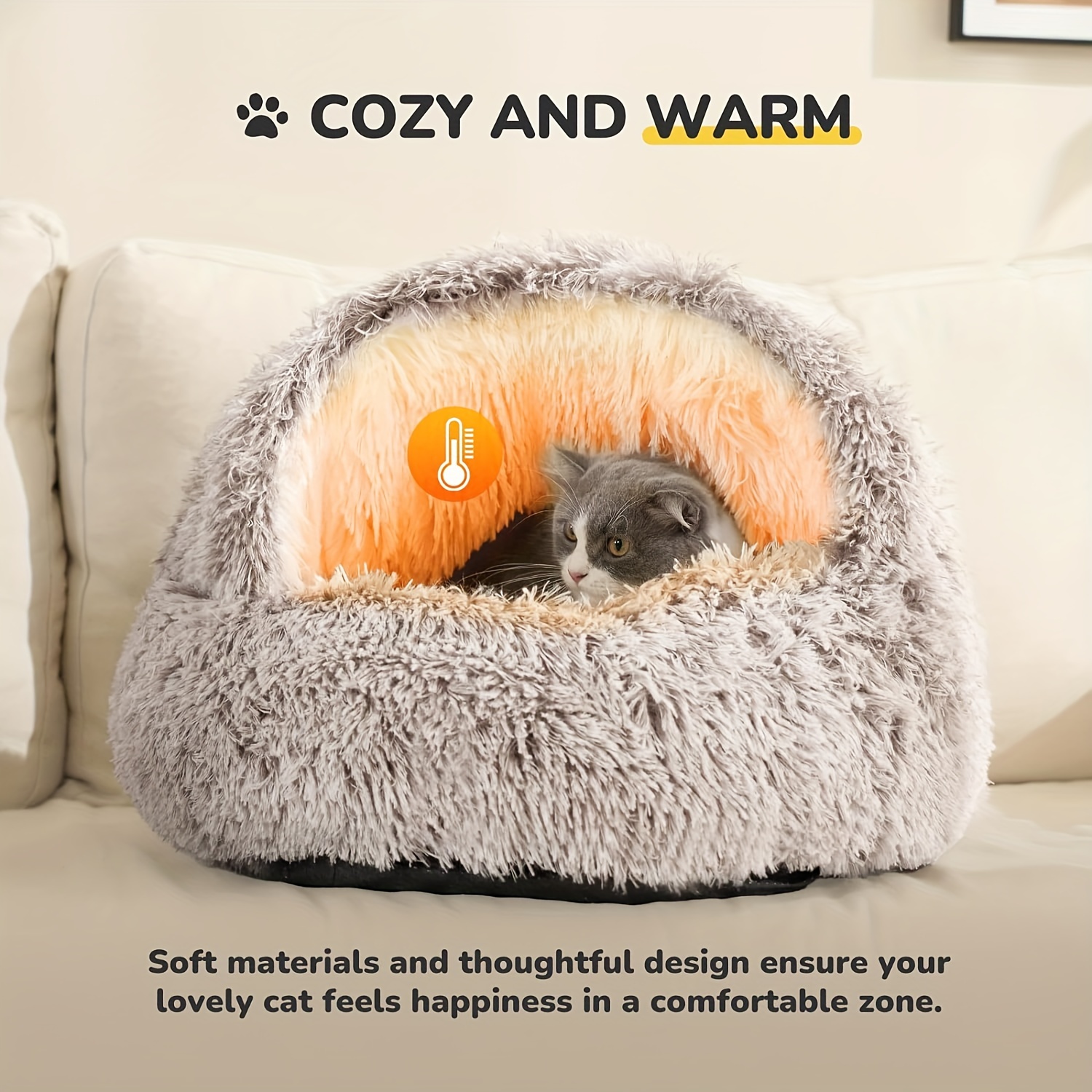 1pc cat bed round hooded cat bed cave for indoor cats or small dog beds soothing pet beds dog bed with waterproof bottom washable 5