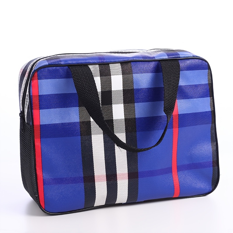 Portable Plaid Pattern Cosmetic Bag Waterproof Makeup Storage Bag